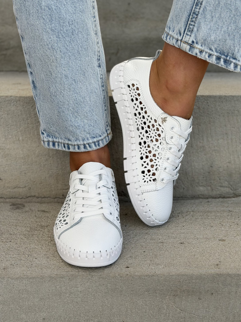 Ażurowe trampki CALIMERA WHITE skóra naturalna - obrazek 3