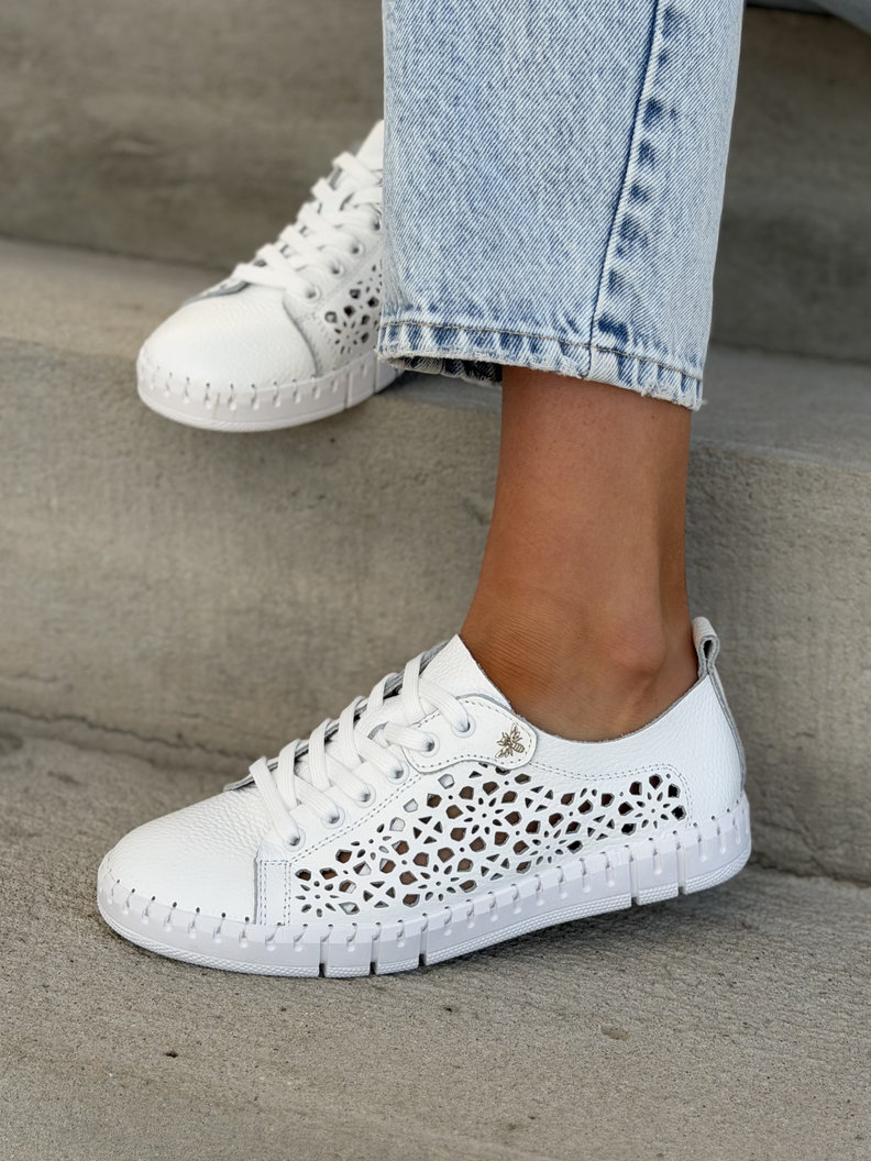 Ażurowe trampki CALIMERA WHITE skóra naturalna - obrazek 7