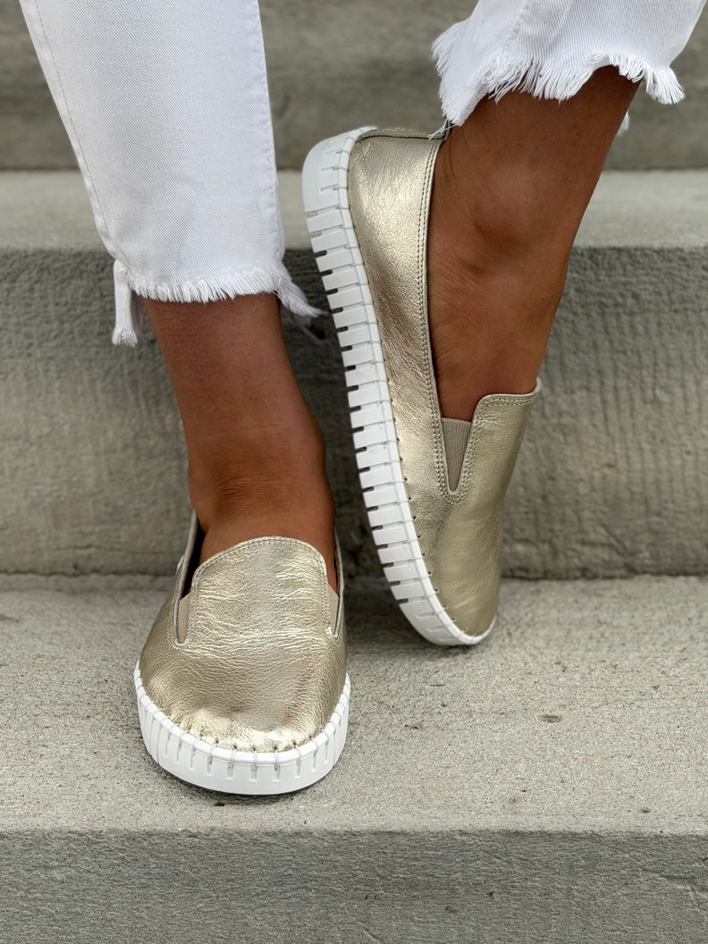 LEKKIE SLIP'ONY KAZADII CALIOS GOLD skóra naturalna - obrazek 4