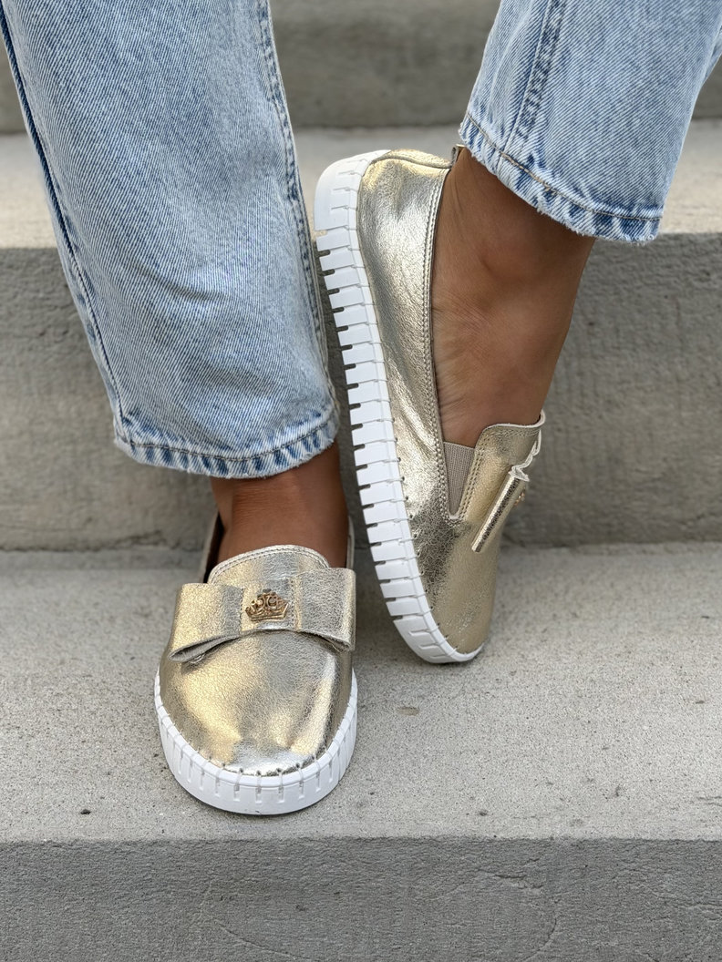 LEKKIE SLIP'ONY KAZADII SOFTIA GOLD KOKARDA skóra naturalna - obrazek 4