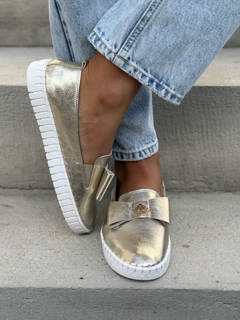 LEKKIE SLIP'ONY KAZADII SOFTIA GOLD KOKARDA skóra naturalna - obrazek 7