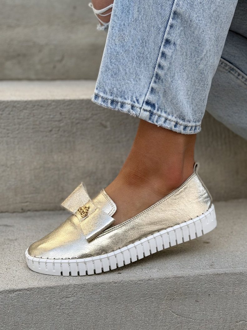 LEKKIE SLIP'ONY KAZADII SOFTIA GOLD KOKARDA skóra naturalna - obrazek 6