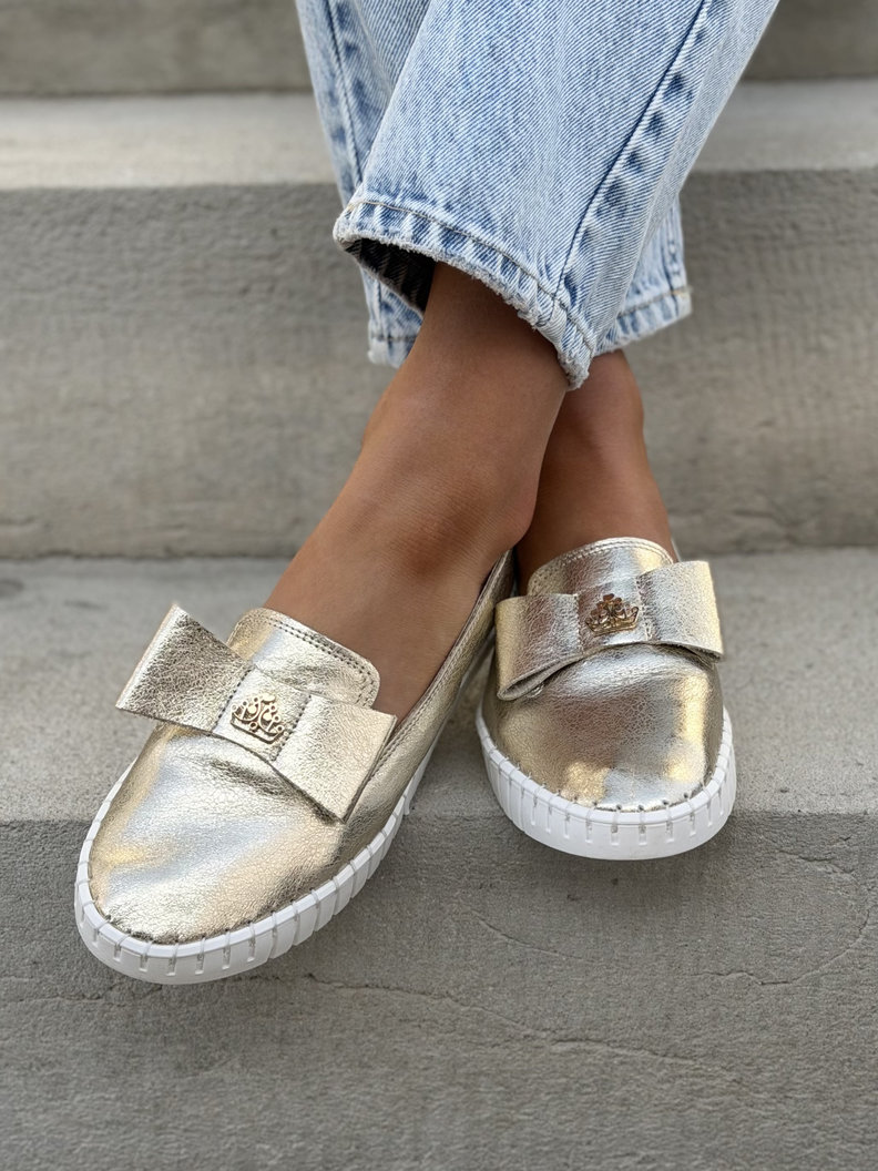 LEKKIE SLIP'ONY KAZADII SOFTIA GOLD KOKARDA skóra naturalna - obrazek 5