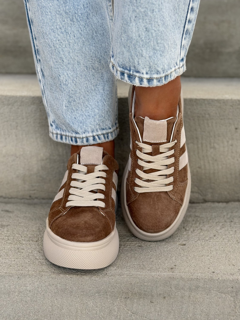 LEKKIE TRAMPKI VIRETTI BROWN BEIGE wyższa podeszwa skóra naturalna - obrazek 3