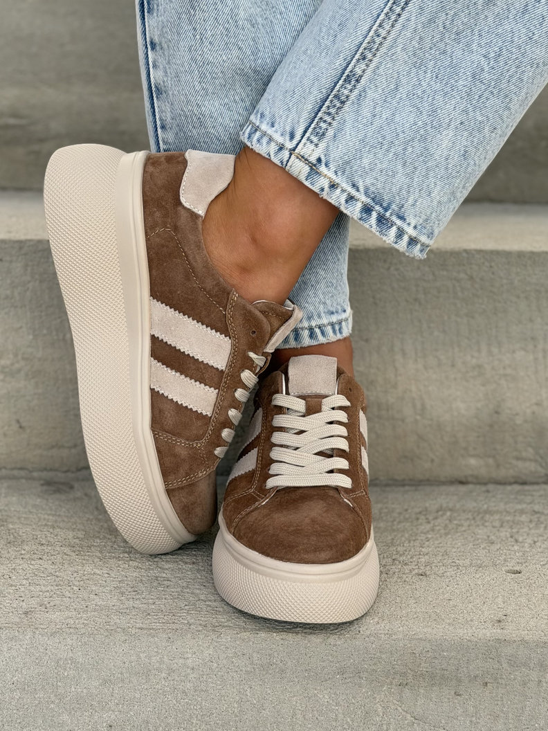 LEKKIE TRAMPKI VIRETTI BROWN BEIGE wyższa podeszwa skóra naturalna - obrazek 4