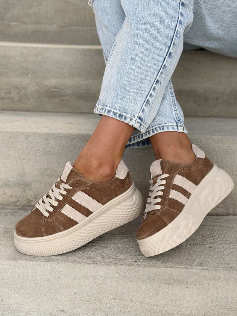 LEKKIE TRAMPKI VIRETTI BROWN BEIGE wyższa podeszwa skóra naturalna - obrazek 6
