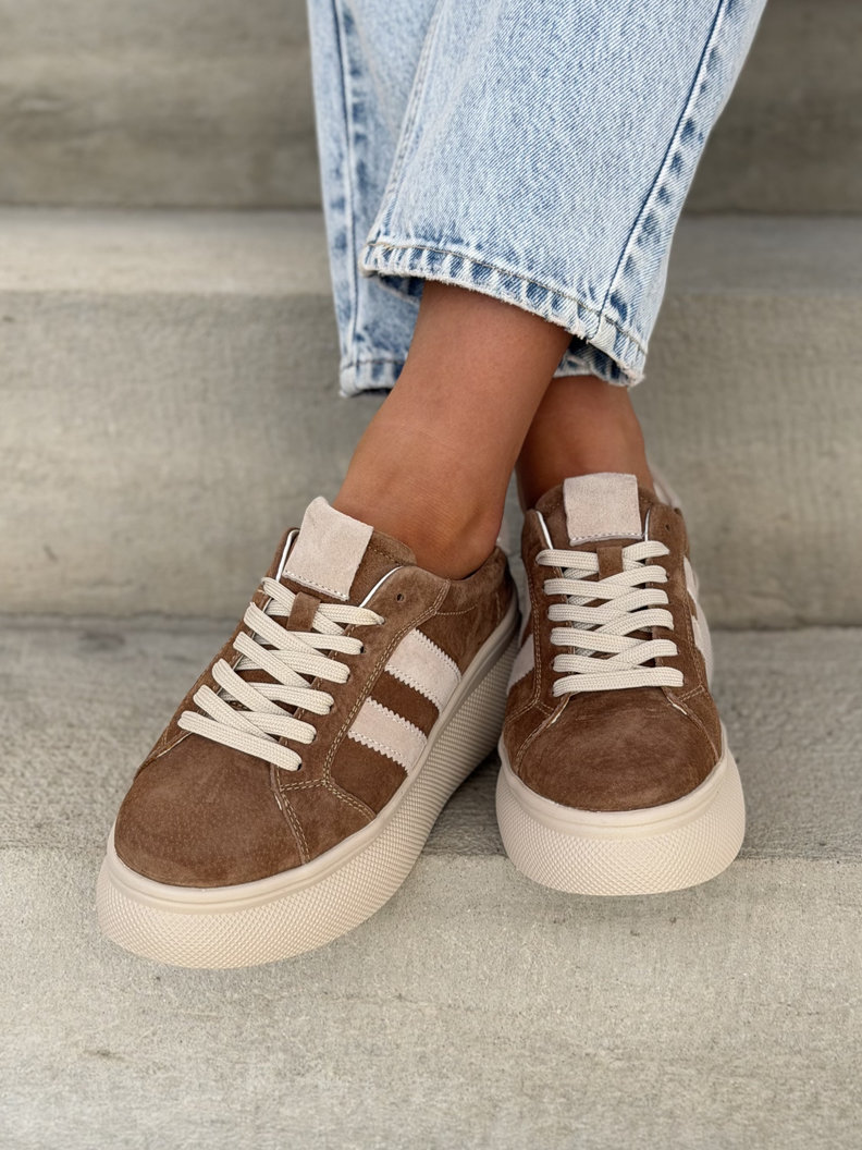 LEKKIE TRAMPKI VIRETTI BROWN BEIGE wyższa podeszwa skóra naturalna - obrazek 8