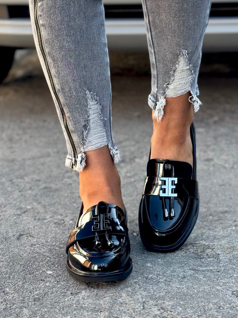 ZGRABNE LAKIEROWANE MOKASYNY SOFIO BLACK skóra naturalna - obrazek 3