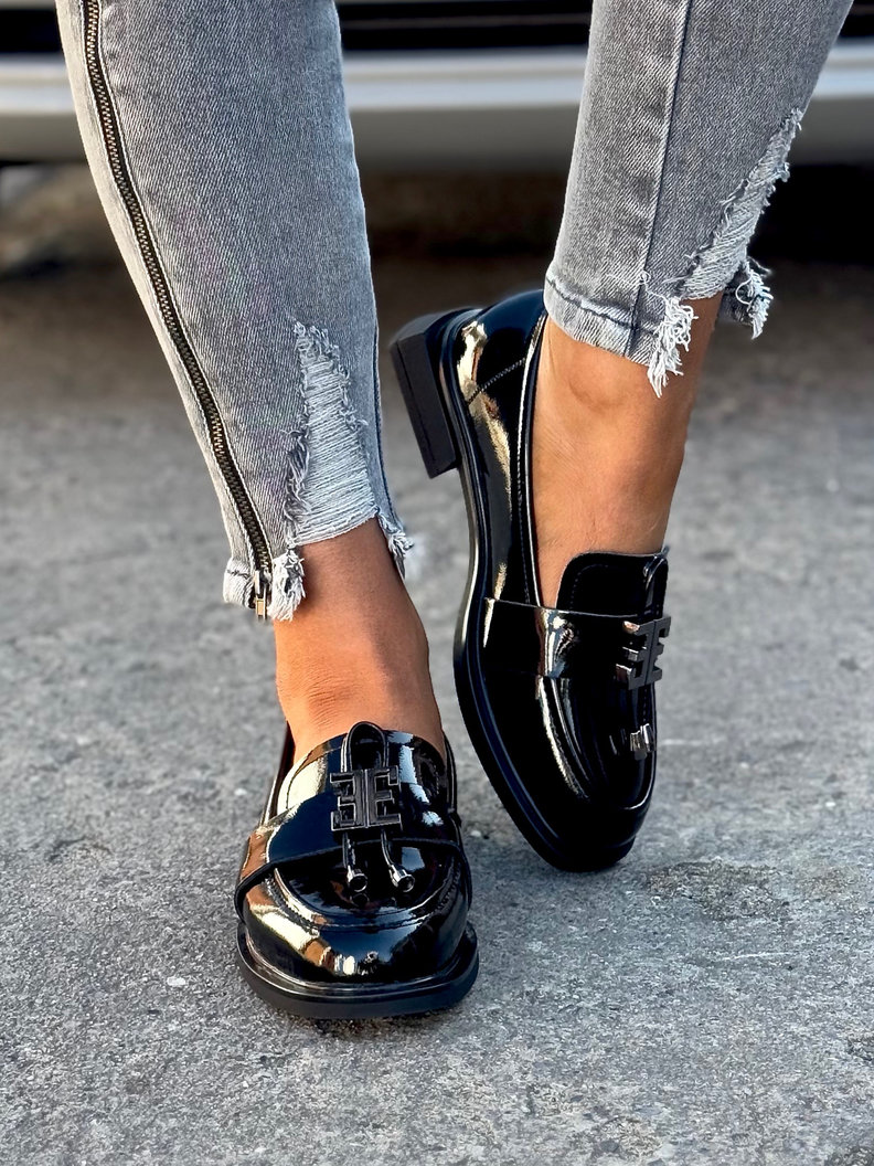 ZGRABNE LAKIEROWANE MOKASYNY SOFIO BLACK skóra naturalna - obrazek 4