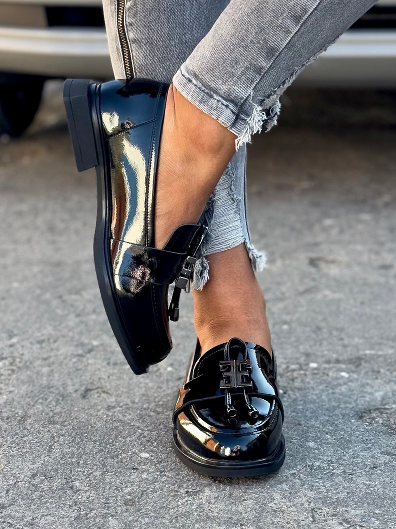 ZGRABNE LAKIEROWANE MOKASYNY SOFIO BLACK skóra naturalna - obrazek 5