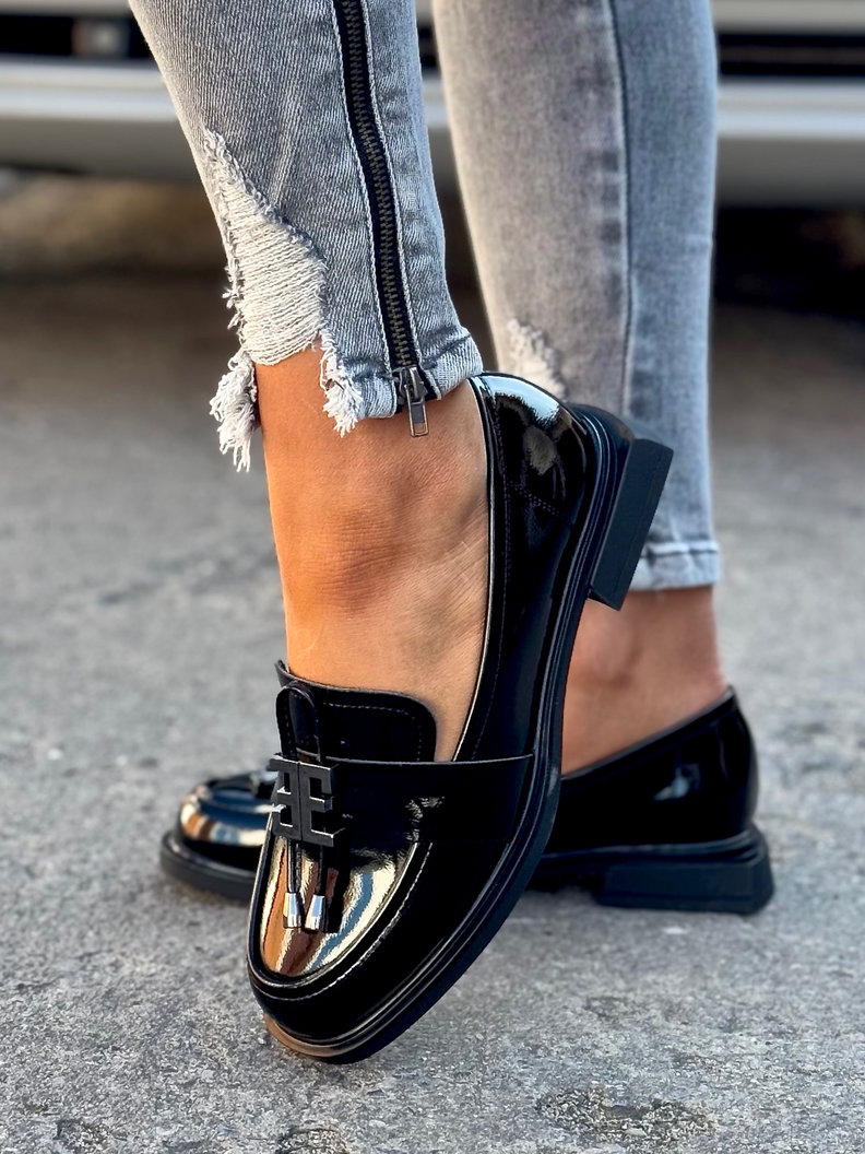 ZGRABNE LAKIEROWANE MOKASYNY SOFIO BLACK skóra naturalna - obrazek 6