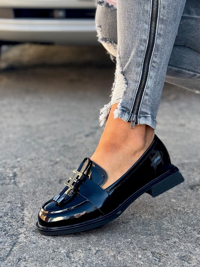 ZGRABNE LAKIEROWANE MOKASYNY SOFIO BLACK skóra naturalna - obrazek 7