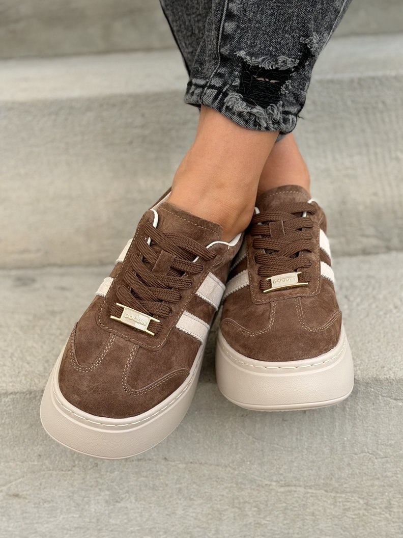 Lekkie trampki BELLANTE BROWN BEIGE na wyższej podeszwie skóra naturalna - obrazek 9
