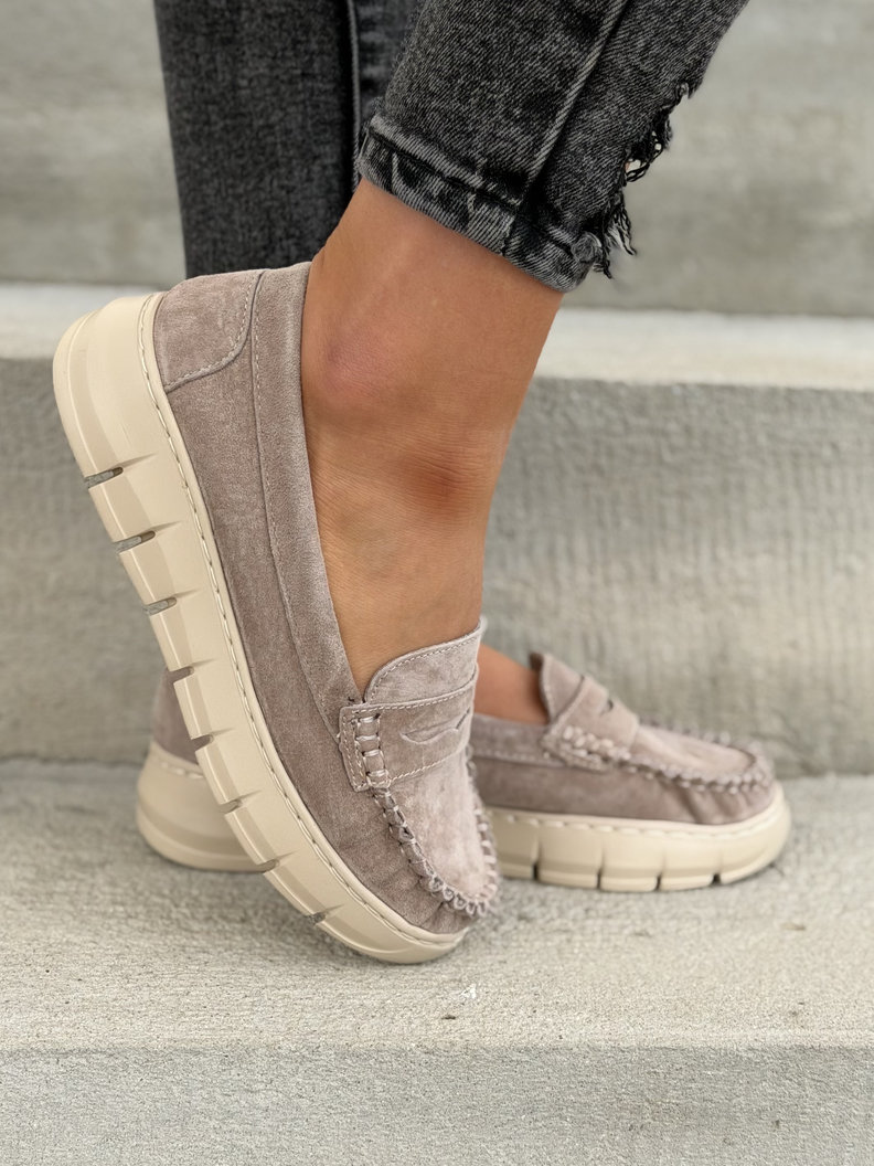 MOKASYNY DAMSKIE LUSORE BEIGE skóra naturalna