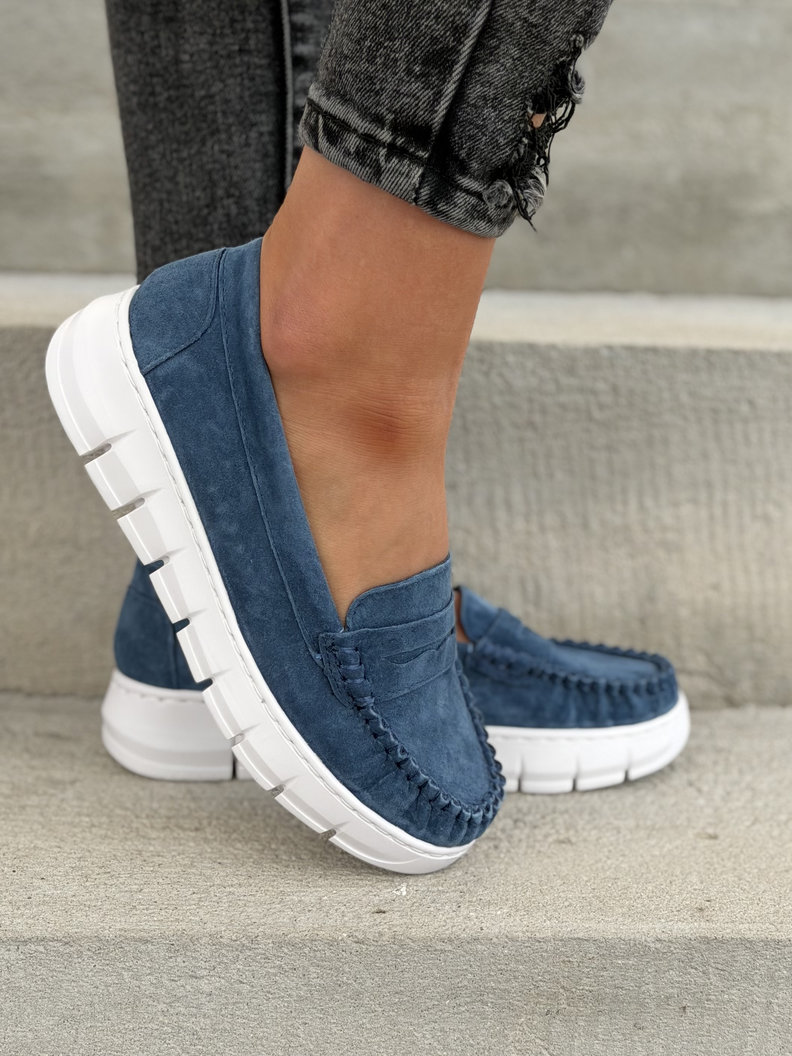MOKASYNY DAMSKIE LUSORE JEANS BLUE skóra naturalna