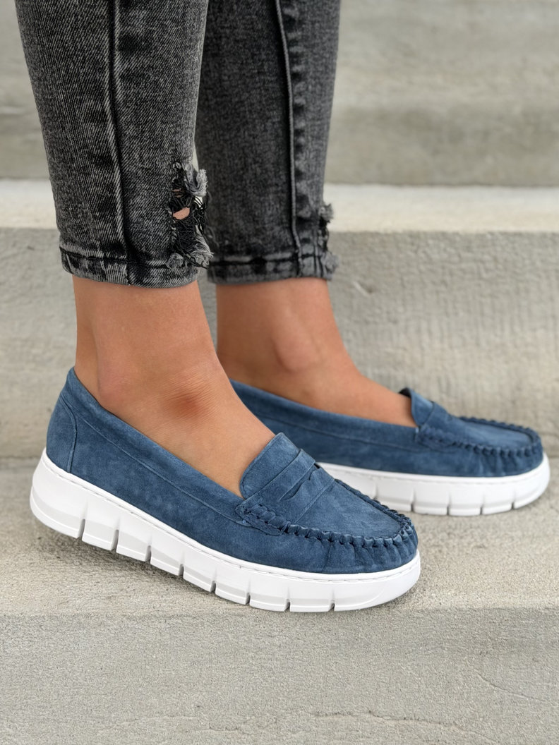 MOKASYNY DAMSKIE LUSORE JEANS BLUE skóra naturalna - obrazek 6