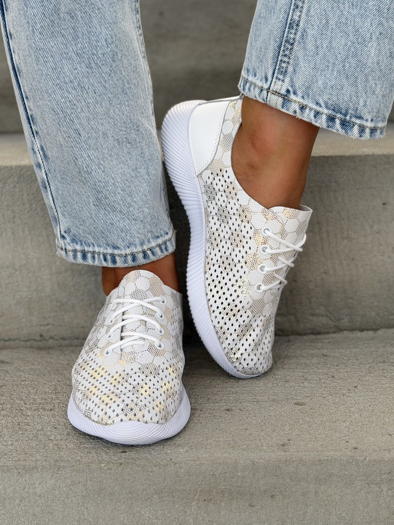 Sneakersy COMFORT REVANO WHITE GOLD skóra naturalna - obrazek 5