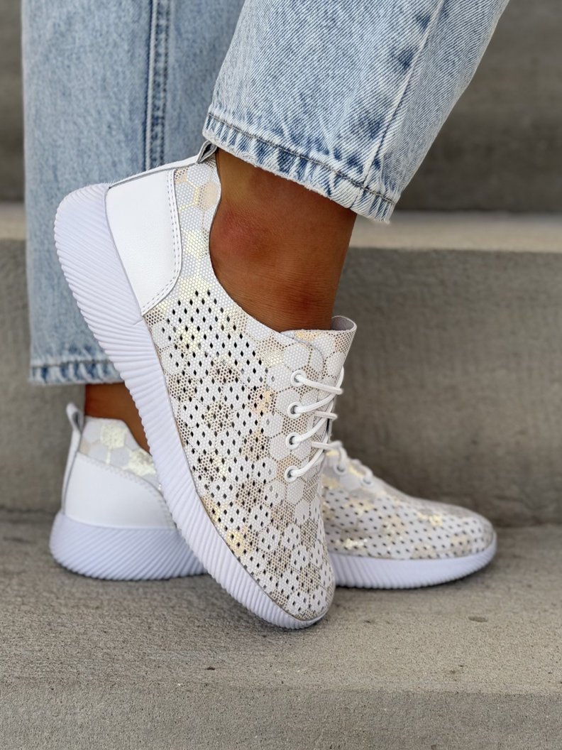 Sneakersy COMFORT REVANO WHITE GOLD skóra naturalna - obrazek 7