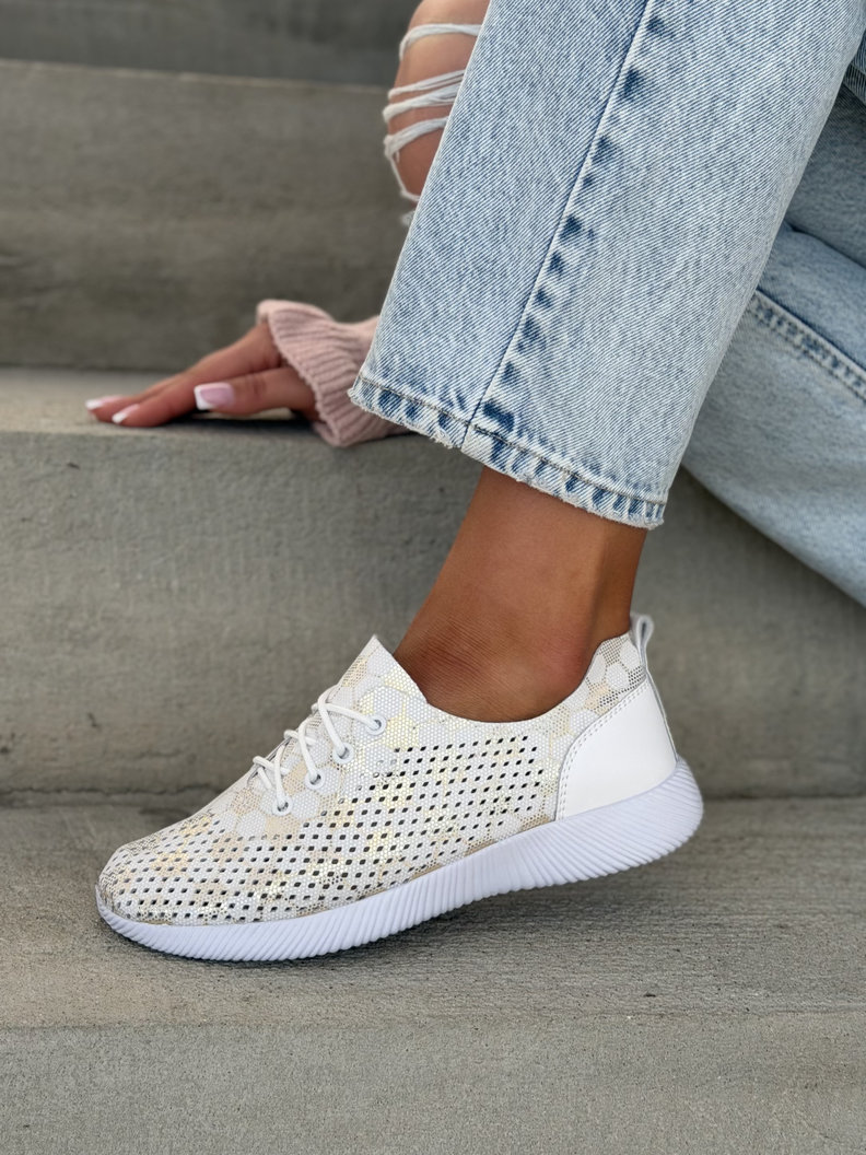 Sneakersy COMFORT REVANO WHITE GOLD skóra naturalna