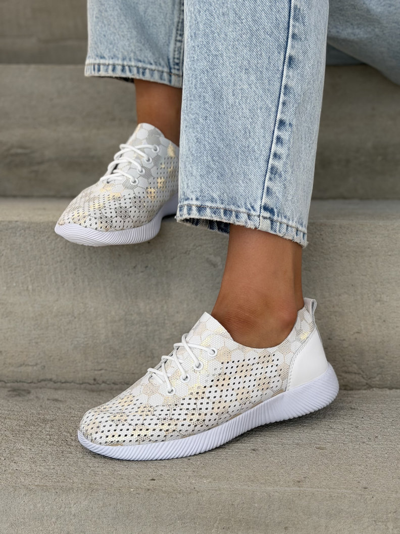 Sneakersy COMFORT REVANO WHITE GOLD skóra naturalna - obrazek 3