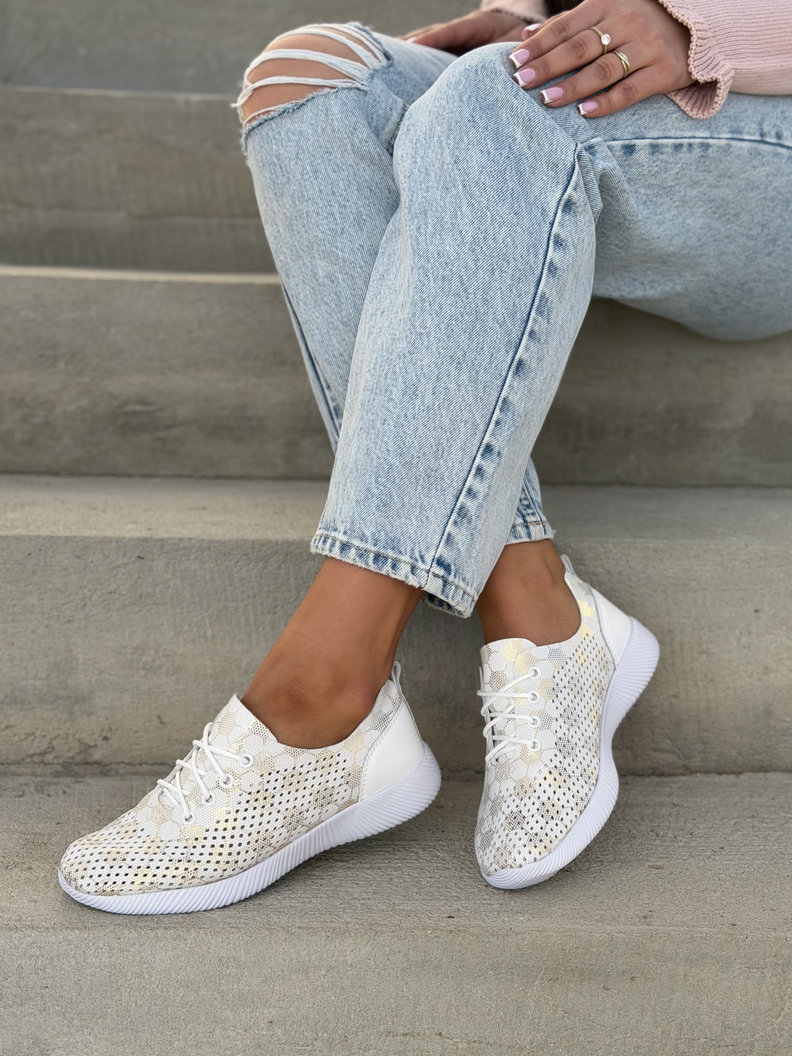 Sneakersy COMFORT REVANO WHITE GOLD skóra naturalna - obrazek 4