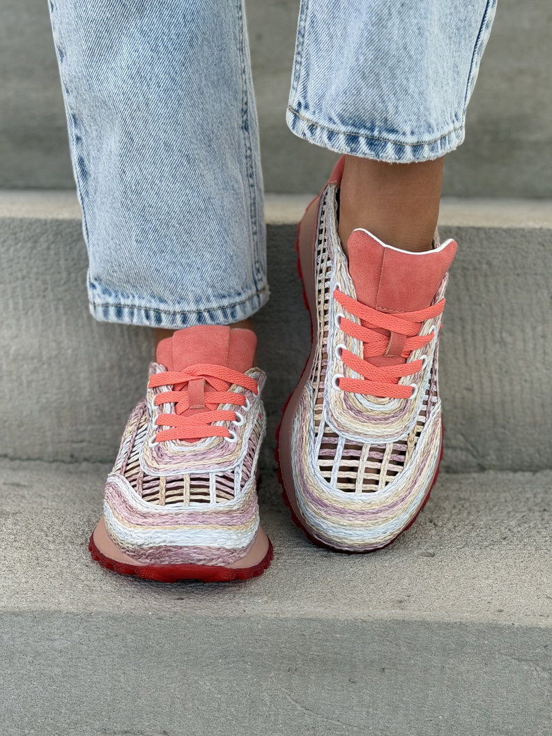Sneakersy LANZAROTE PINK ażurowe na wyższej podeszwie - obrazek 4