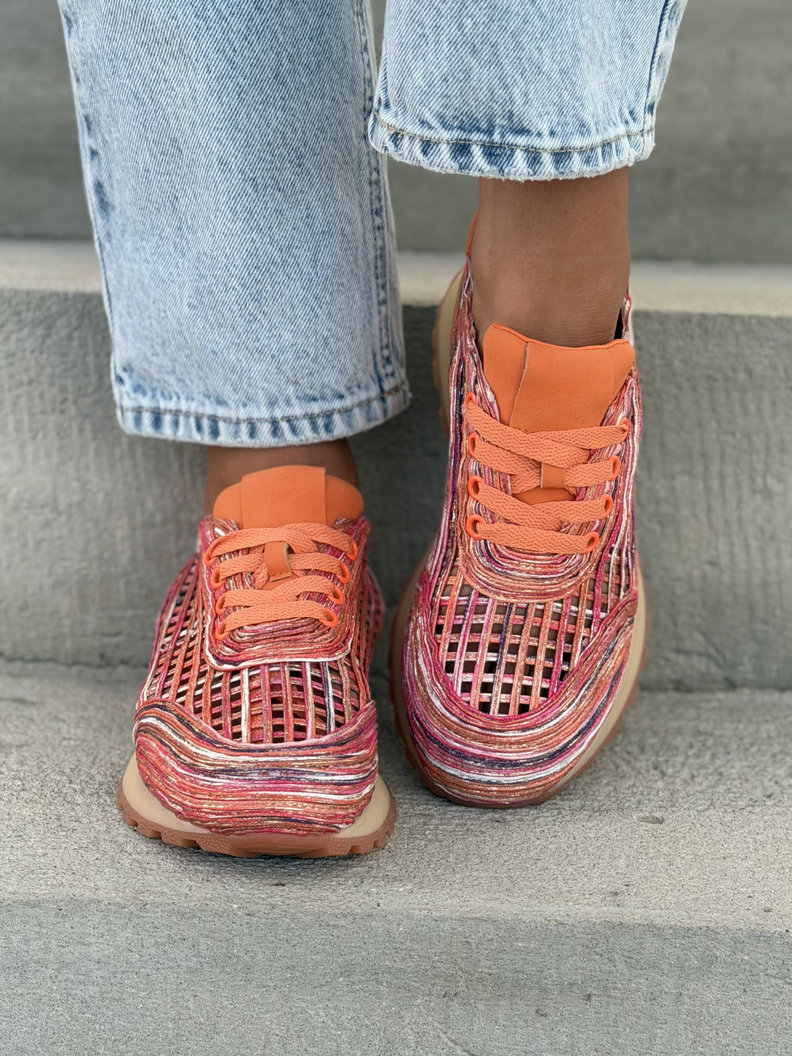 Sneakersy LANZAROTE ORANGE ażurowe na wyższej podeszwie - obrazek 4