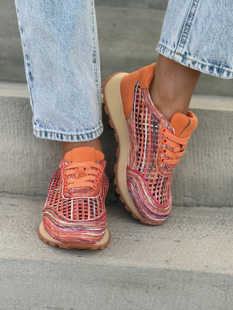 Sneakersy LANZAROTE ORANGE ażurowe na wyższej podeszwie - obrazek 5