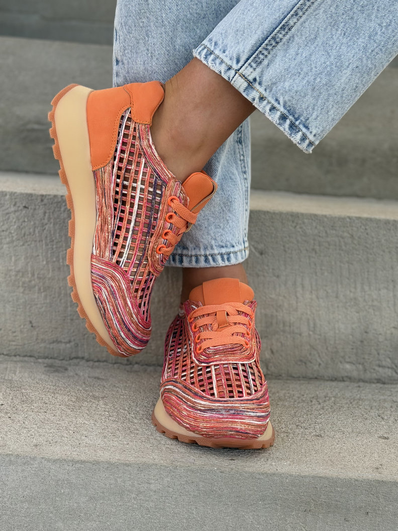 Sneakersy LANZAROTE ORANGE ażurowe na wyższej podeszwie - obrazek 7