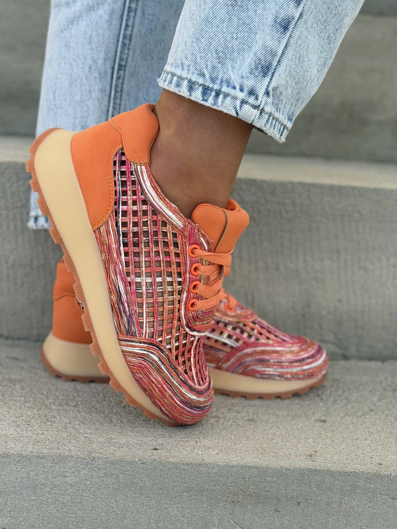 Sneakersy LANZAROTE ORANGE ażurowe na wyższej podeszwie - obrazek 8
