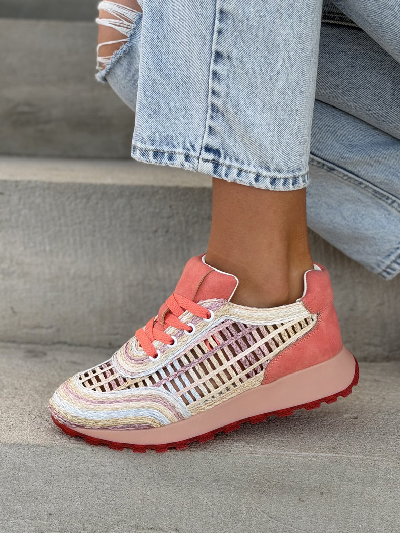 Sneakersy LANZAROTE PINK ażurowe na wyższej podeszwie