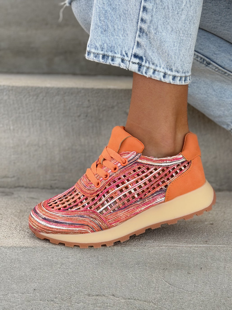 Sneakersy LANZAROTE ORANGE ażurowe na wyższej podeszwie