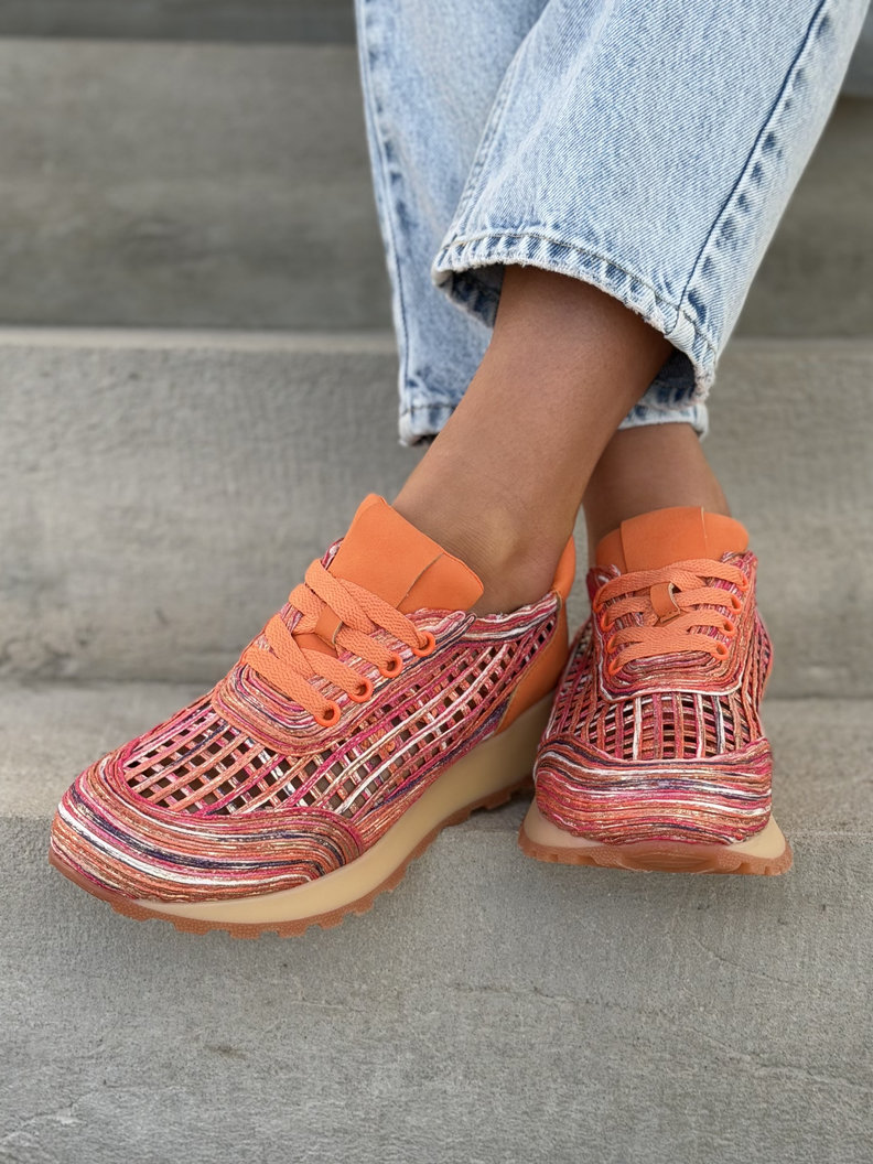 Sneakersy LANZAROTE ORANGE ażurowe na wyższej podeszwie - obrazek 9