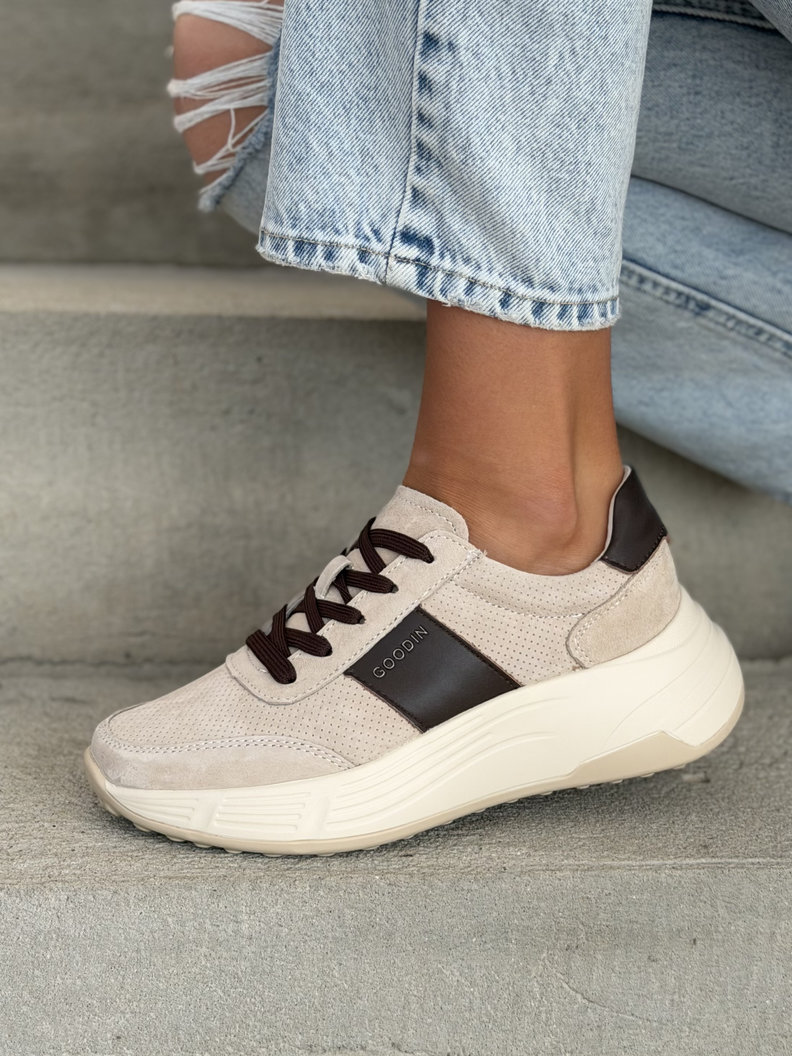 Beżowe sneakersy damskie SUANOS skóra naturalna