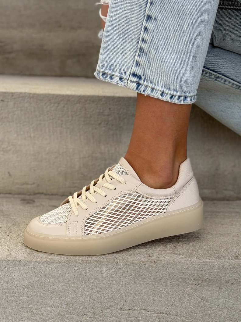 TRAMPKI KAZADII PRIMAVERA BEIGE z siatką skóra naturalna - obrazek 5