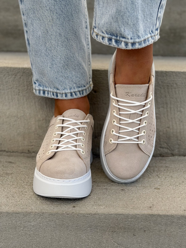 Trampki na wyższej podeszwie ESTRA BEIGE skóra naturalna - obrazek 4