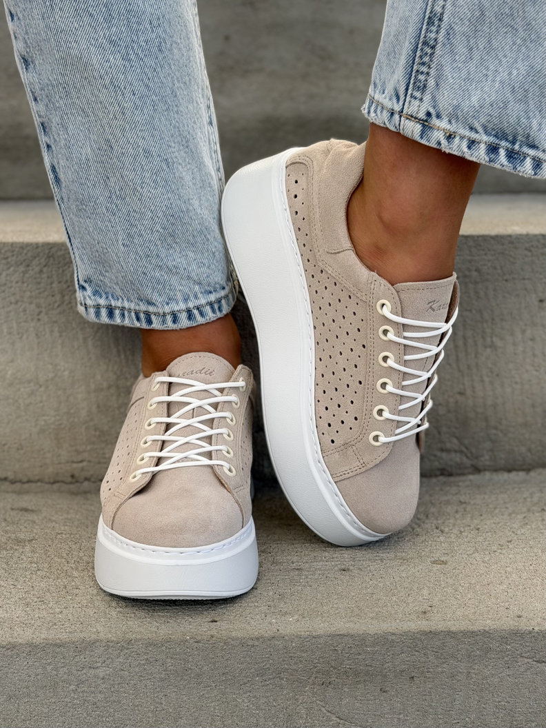 Trampki na wyższej podeszwie ESTRA BEIGE skóra naturalna - obrazek 5