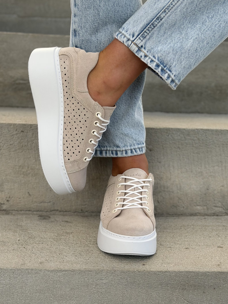 Trampki na wyższej podeszwie ESTRA BEIGE skóra naturalna - obrazek 6