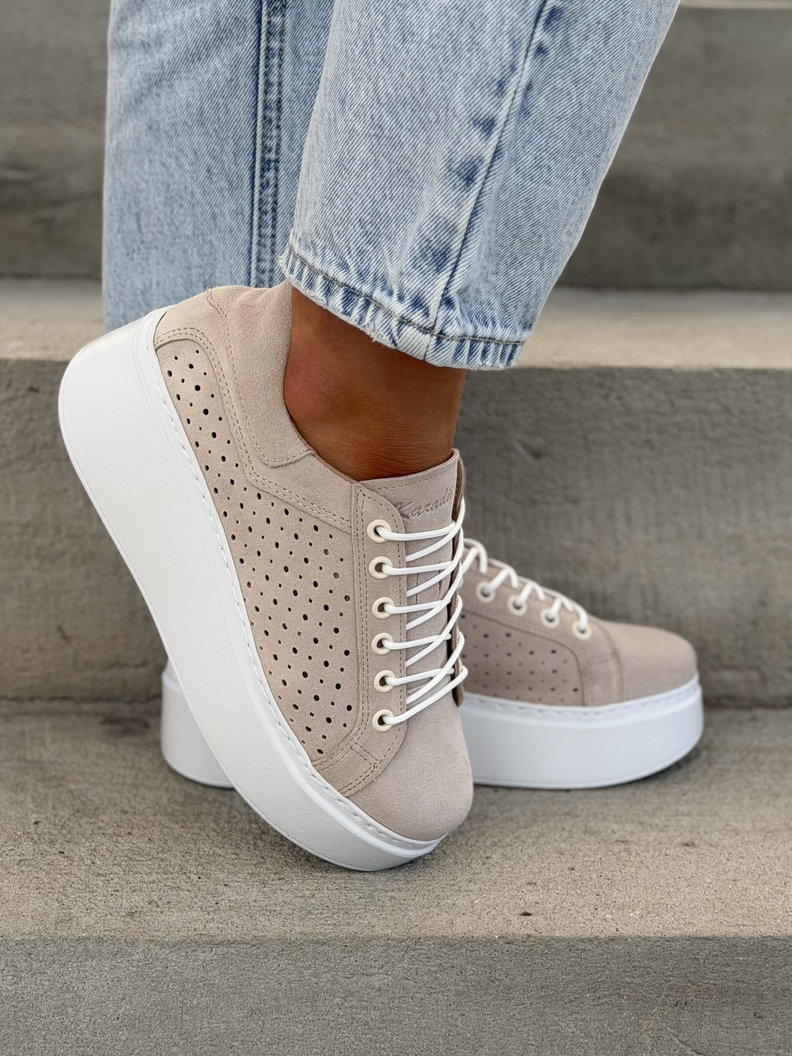 Trampki na wyższej podeszwie ESTRA BEIGE skóra naturalna - obrazek 7