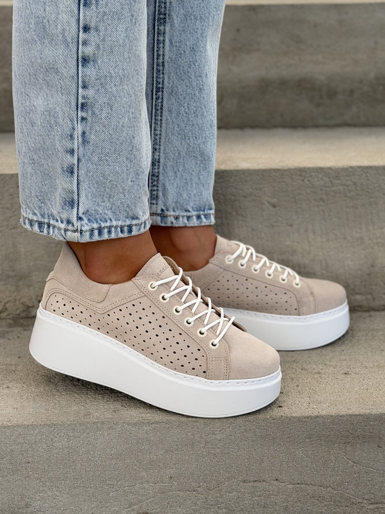 Trampki na wyższej podeszwie ESTRA BEIGE skóra naturalna - obrazek 8