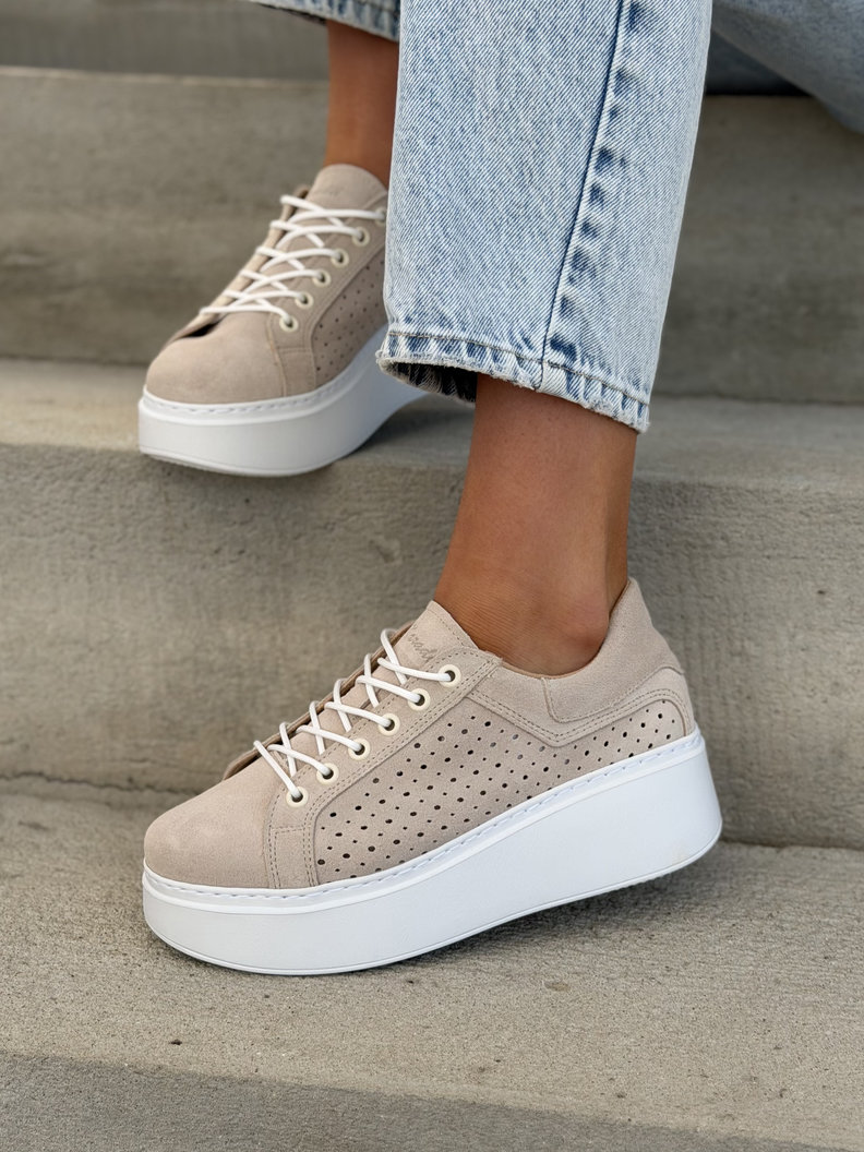 Trampki na wyższej podeszwie ESTRA BEIGE skóra naturalna - obrazek 3