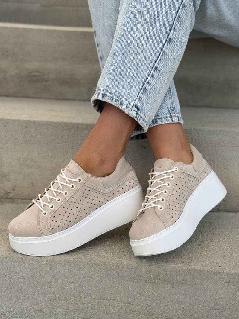 Trampki na wyższej podeszwie ESTRA BEIGE skóra naturalna - obrazek 9
