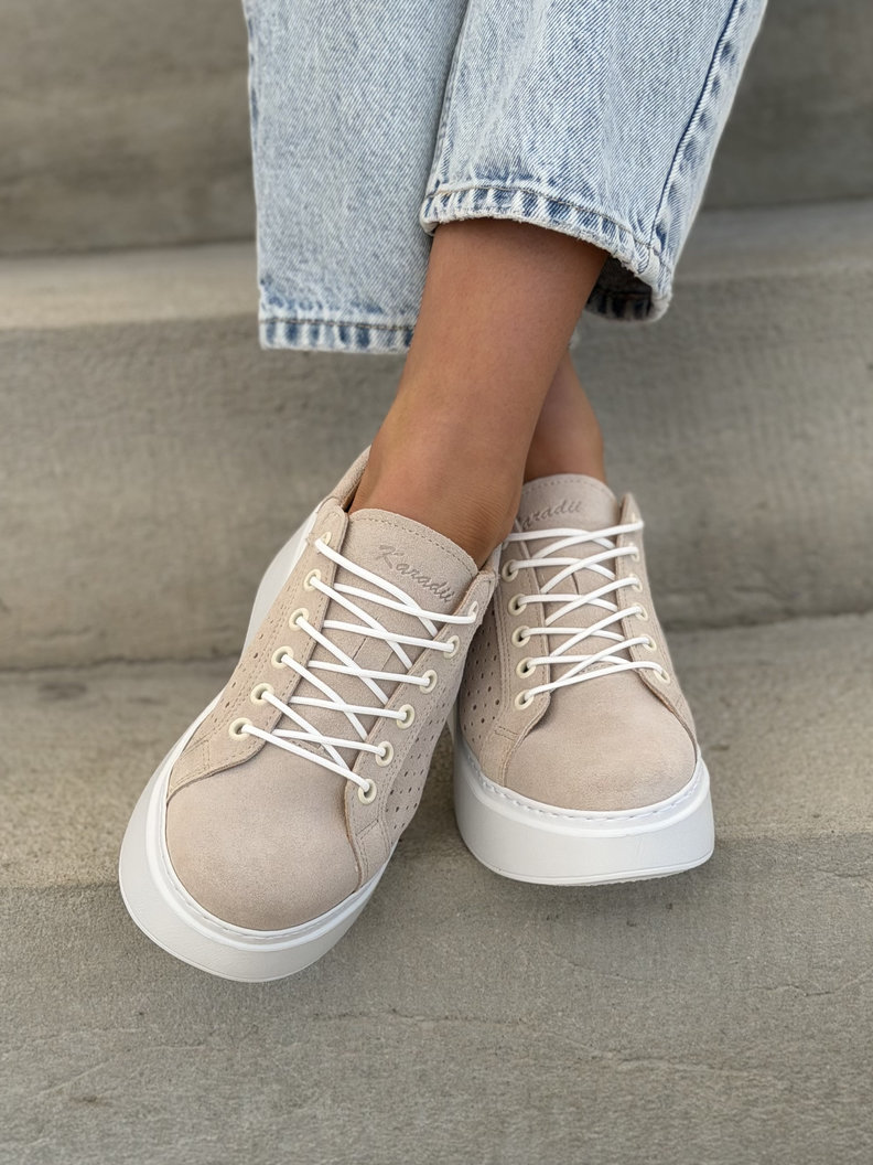 Trampki na wyższej podeszwie ESTRA BEIGE skóra naturalna - obrazek 10