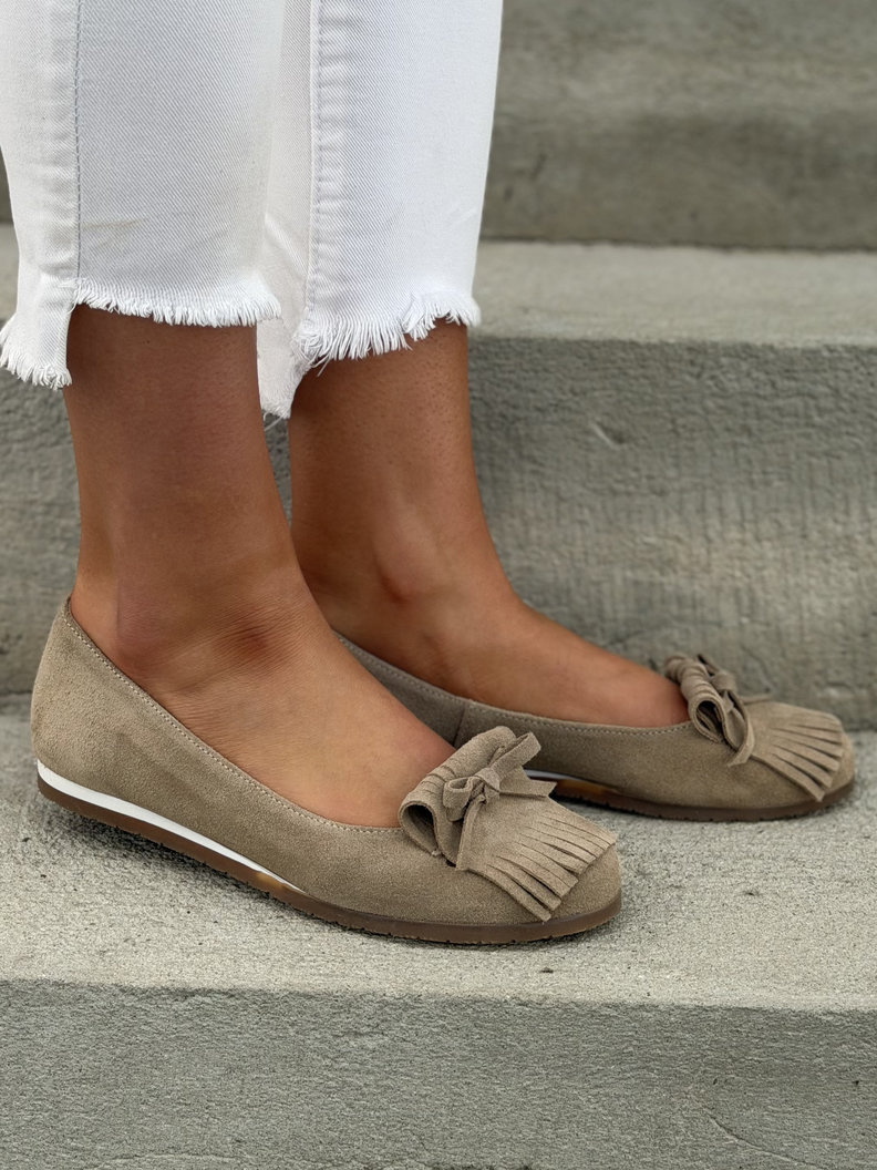 Mega lekkie baleriny damskie z ozdobą KAZADII TARIDA BEIGE skóra naturalna - obrazek 7