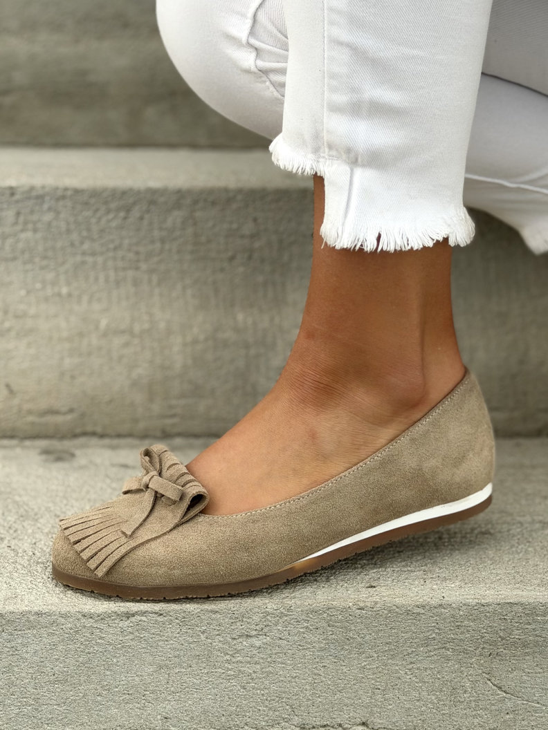 Mega lekkie baleriny damskie z ozdobą KAZADII TARIDA BEIGE skóra naturalna - obrazek 8