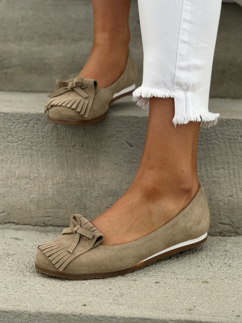 Mega lekkie baleriny damskie z ozdobą KAZADII TARIDA BEIGE skóra naturalna - obrazek 9