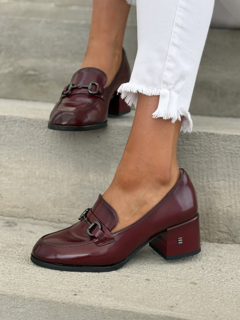 Połbuty na obcasie VENALIA BURGUNDY skóra naturalna - obrazek 5