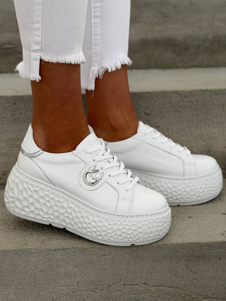Trampki na wyższej podeszwie KAZADII SANTORIA WHITE skóra naturalna - obrazek 7
