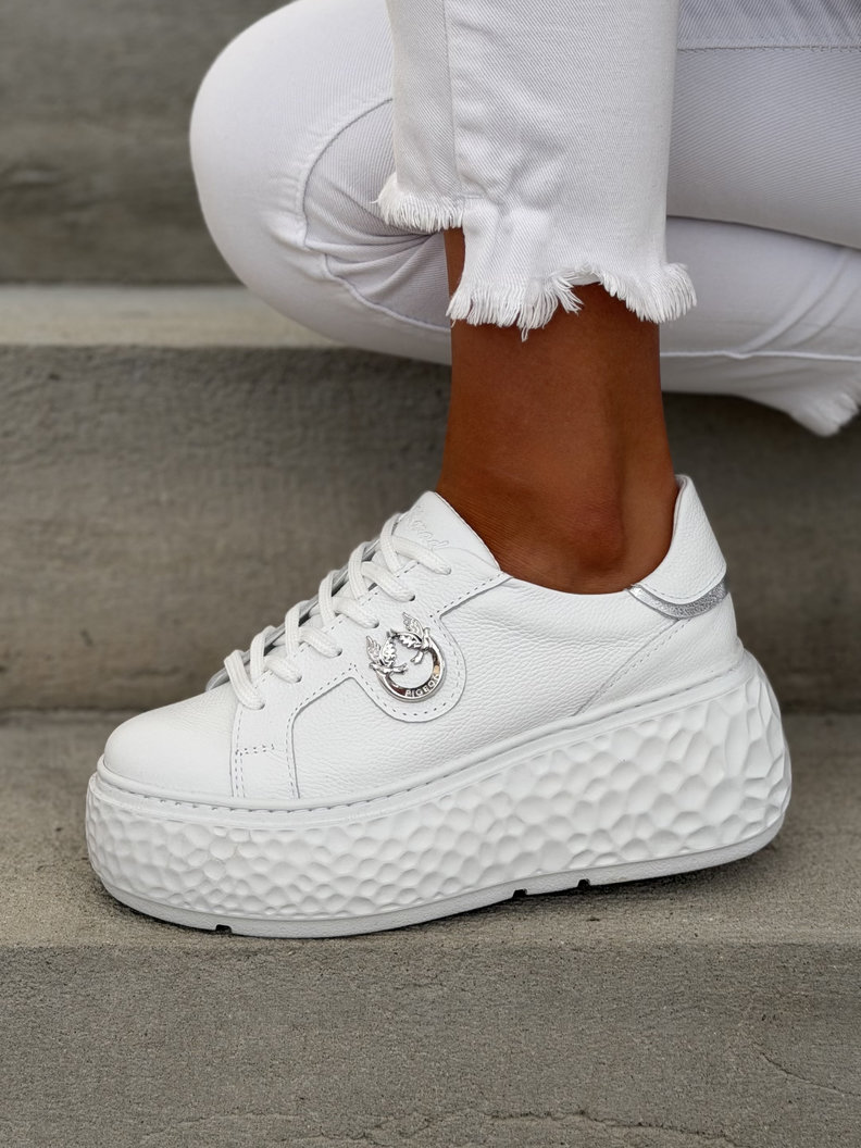 Trampki na wyższej podeszwie KAZADII SANTORIA WHITE skóra naturalna - obrazek 4