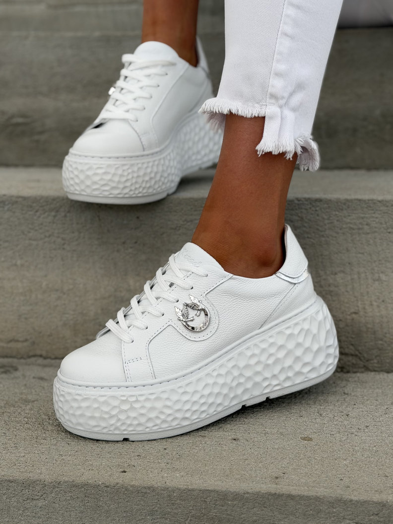 Trampki na wyższej podeszwie KAZADII SANTORIA WHITE skóra naturalna - obrazek 8